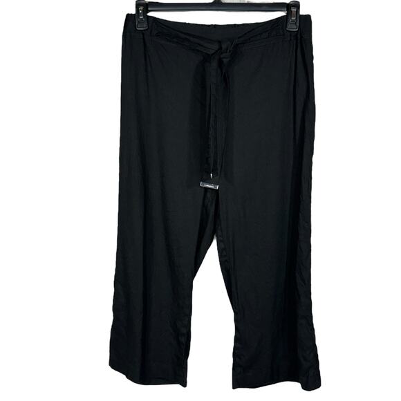 Calvin Klein Medium Straight Capri Pants Linen Blend Stretch Elastic Waist Black - Picture 1 of 8